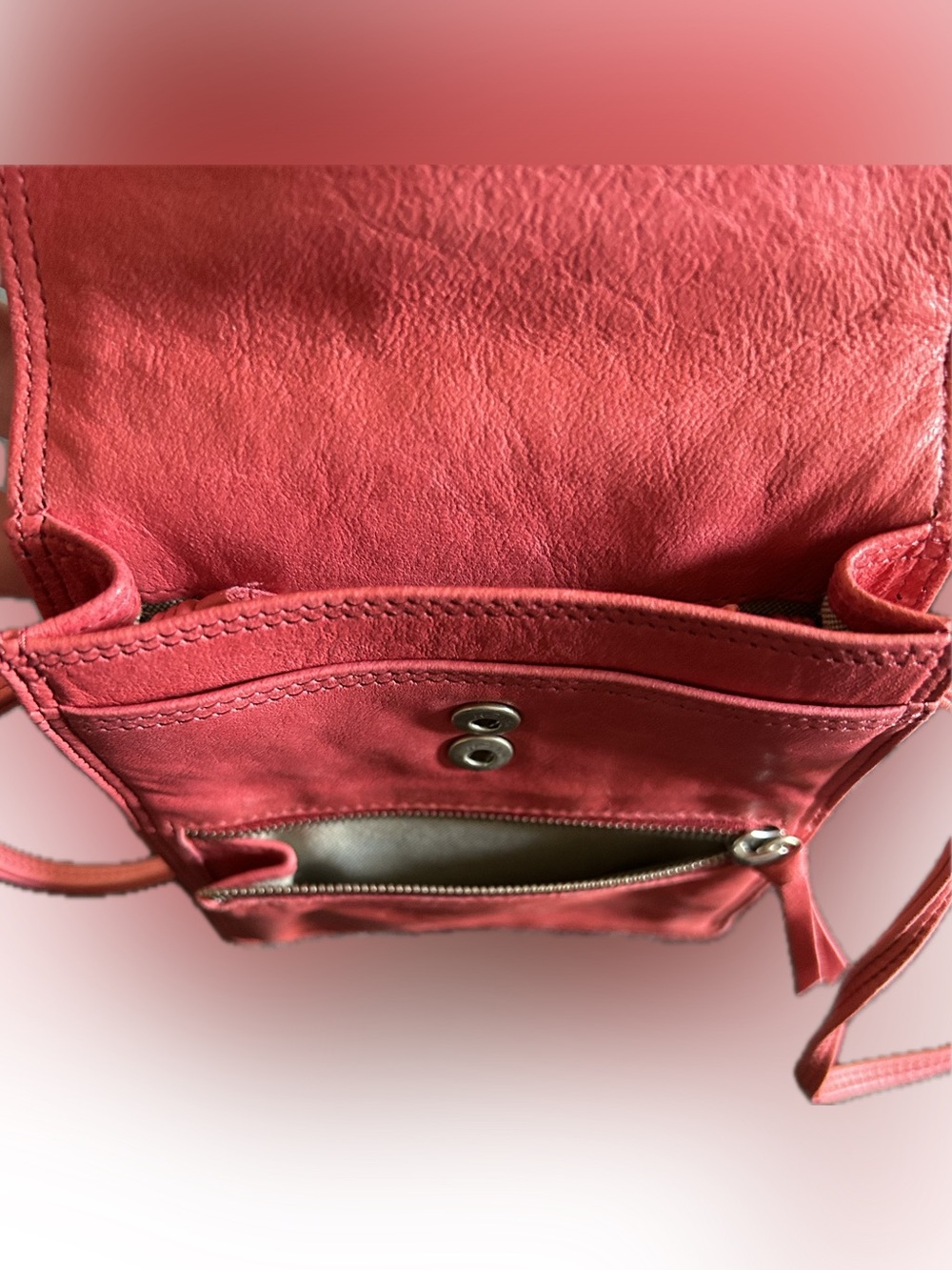 Women's Coral Leather Crossbody Bag with Front Zip - Picture 6 of 6
